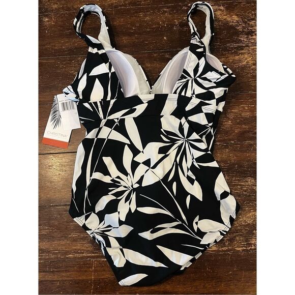 Christina Women’s Floral V-Neck One-Piece with Underwire Support, Tummy Tamer - Picture 4 of 8